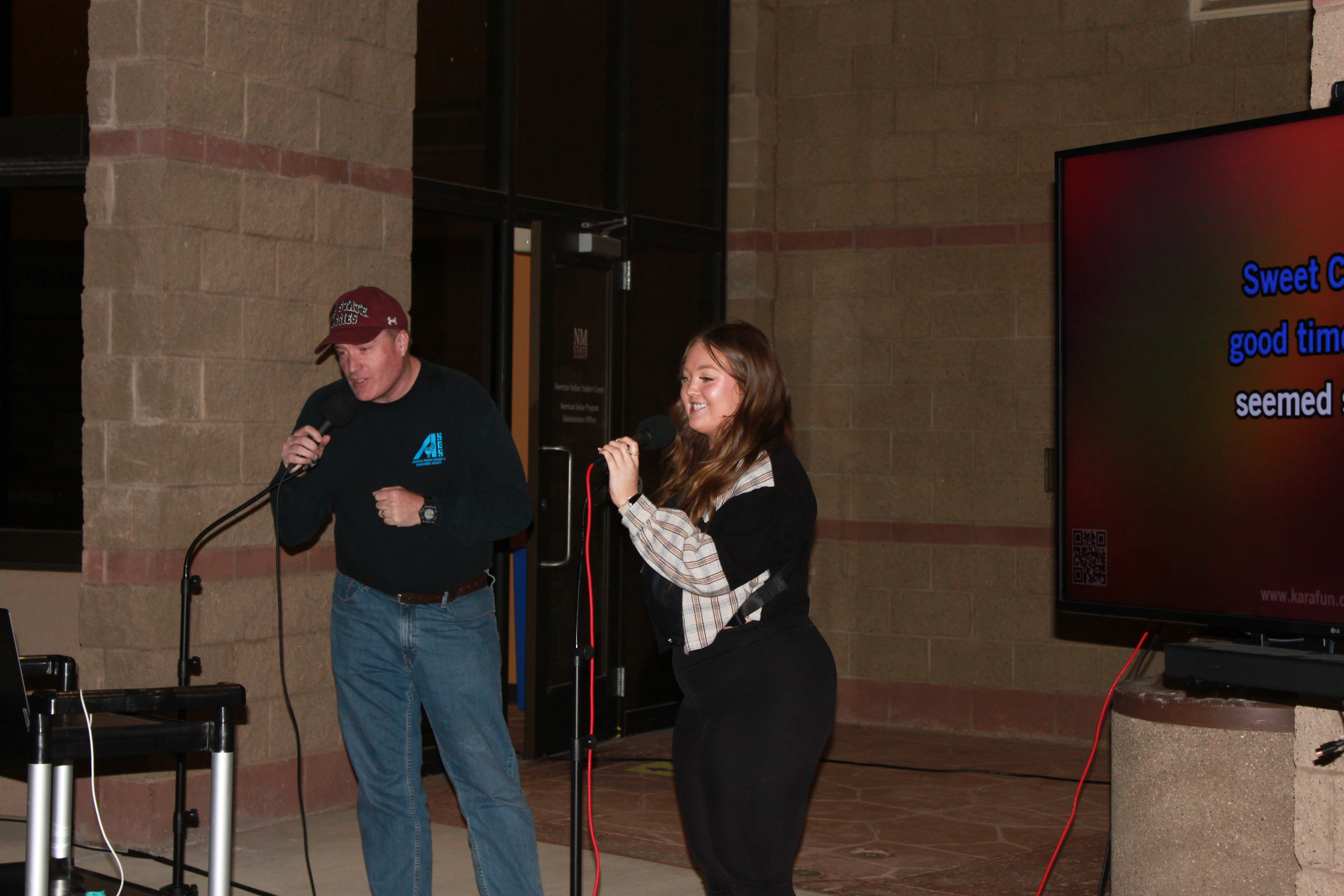 Family singing karaoke